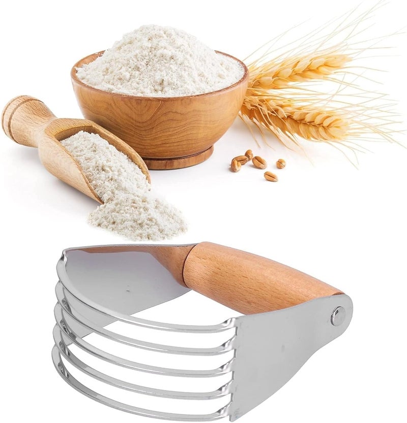 Beufee Dough Blender, Stainless Steel Pastry Cutter Heavy Duty Dough Cutter with Blades Pastry Blender and Butter Cutter Dough Flour Metal Mixer Cutter Portable Pastry Cutter for Baking Home, Wood Handle - Image 2
